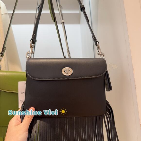 NWT COACH 1964 Fringe Bag Glovetanned leather Silver/Black CU033